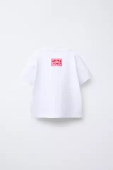 ZARA ФУТБОЛКА С ПРИНТОМ, БЕЛЫЙ