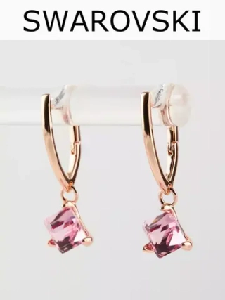 Серьги-подвески Миражи с розовым кубиком Swarovski