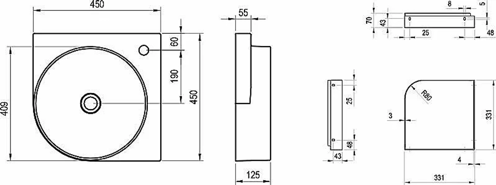 Раковина подвесная Ravak YARD XJX01245000 белая