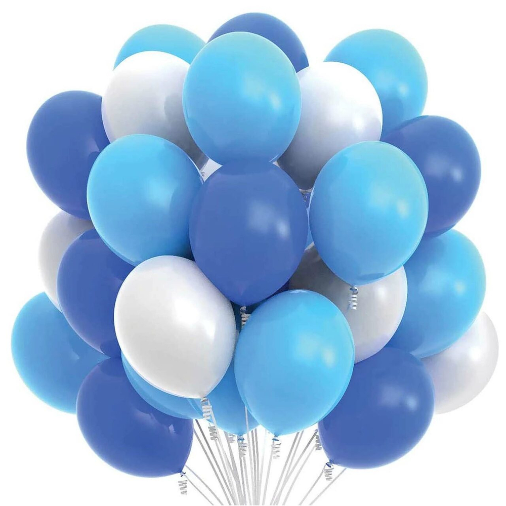 фонтан шаров на день рождение, синий, голубой, белый, 25 шаров