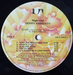 Винтажная виниловая пластинка LP Gerry Rafferty Night Owl (Canada 1979)