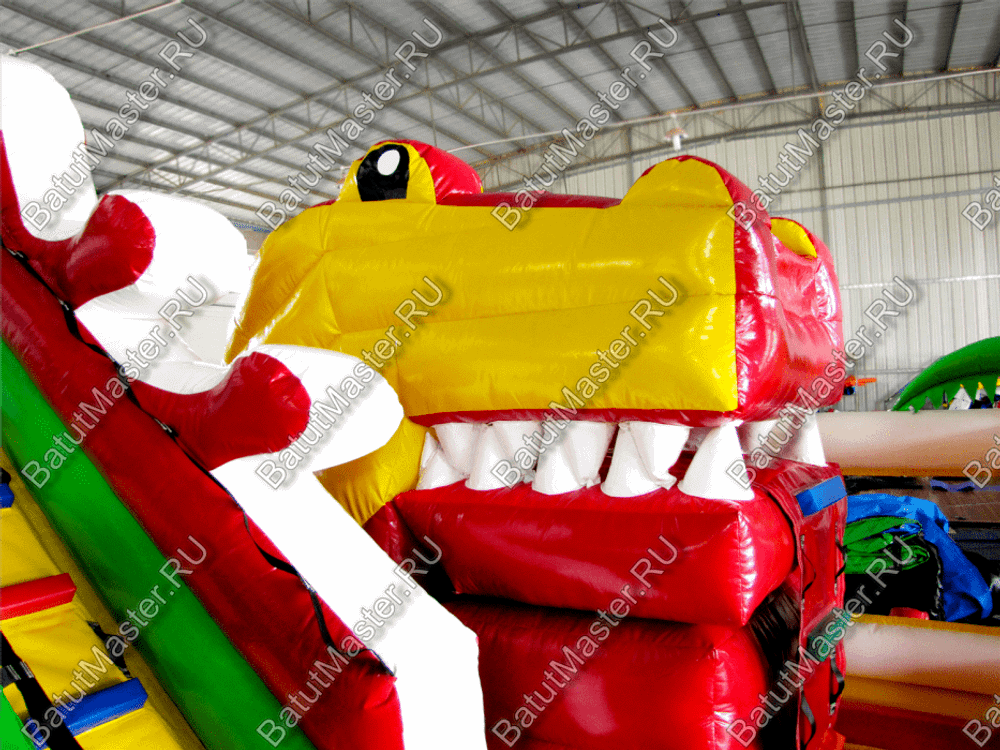 Коммерческий батут "Белый клык" с механизированной головой, цвет красно-желтый, 6*5*4 м