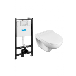 Комплект унитаза с инсталляцией Roca Victoria Rimless 893105010 с тонким сиденьем SoftClose без клавиши смыва купить