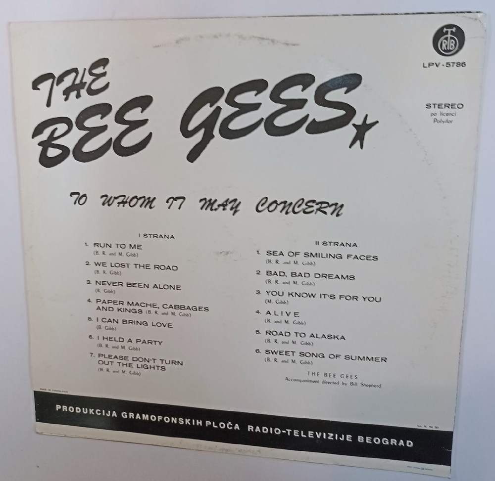Bee Gees To Whom It May Concern (Yugoslavia 1972)