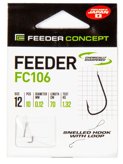 Крючки с поводком FC FEEDER FC106 №12, 10 шт. (поводок 70 см, 0,12 мм)
