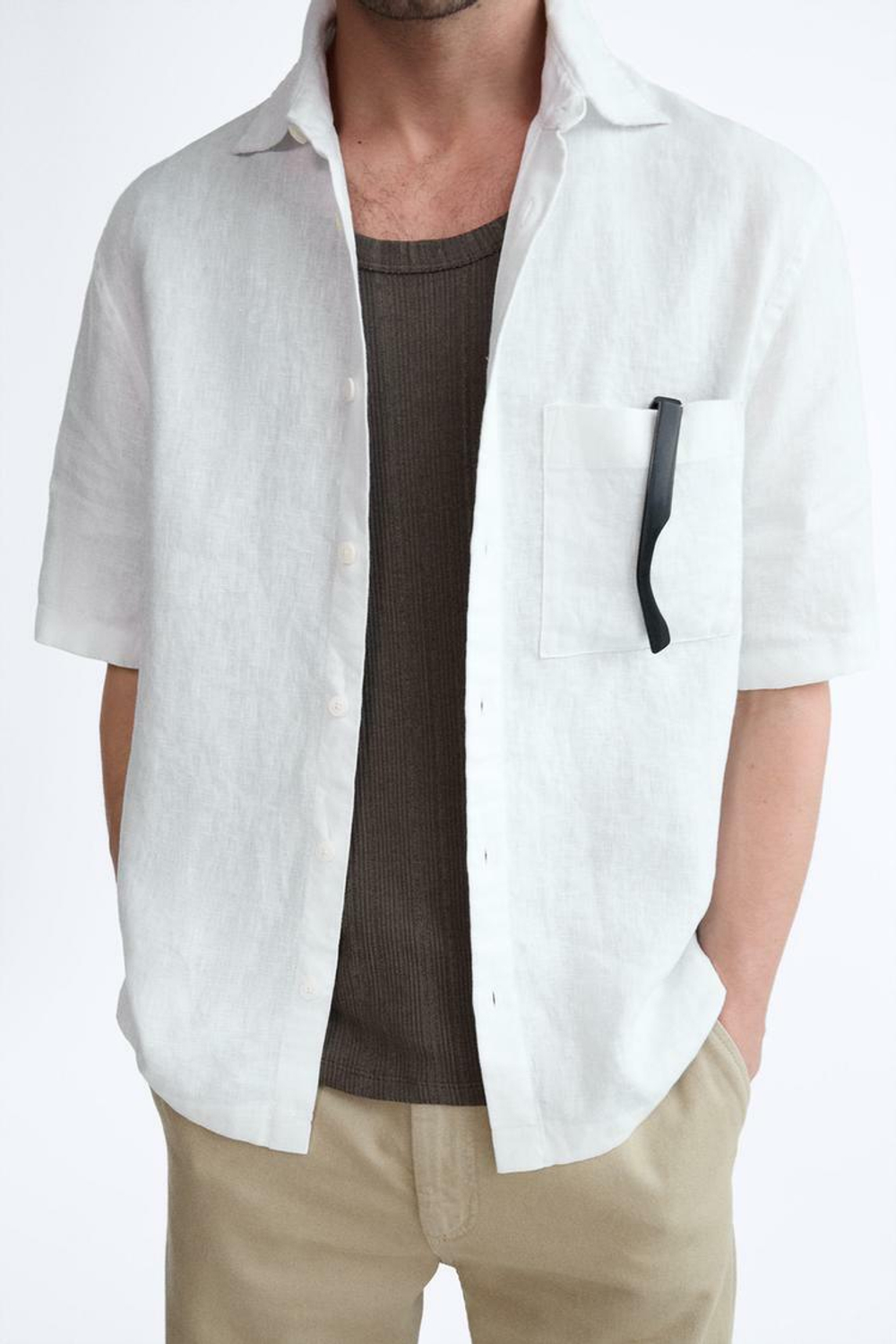 ZARA РУБАШКА ИЗ 100% ЛЬНА, БЕЛЫЙ