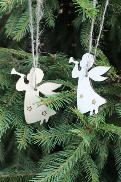 Елочные игрушки из дерева ангел, набор из 10 шт.