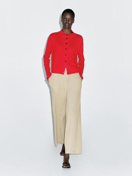 Massimo Dutti Кардиган из шерсти и льна с высоким воротником, красный