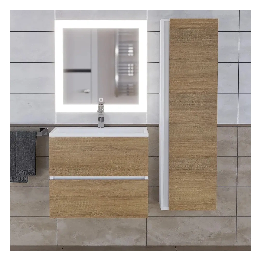 Тумба с раковиной Uperwood Barsa 60 см, раковина белая, подвесная тумба белая/дуб сонома