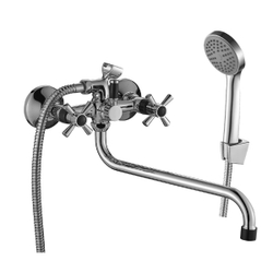 Смеситель DECOROOM DR51045-White двуручный  для ванны универсальный с поворотным изливом 300 мм