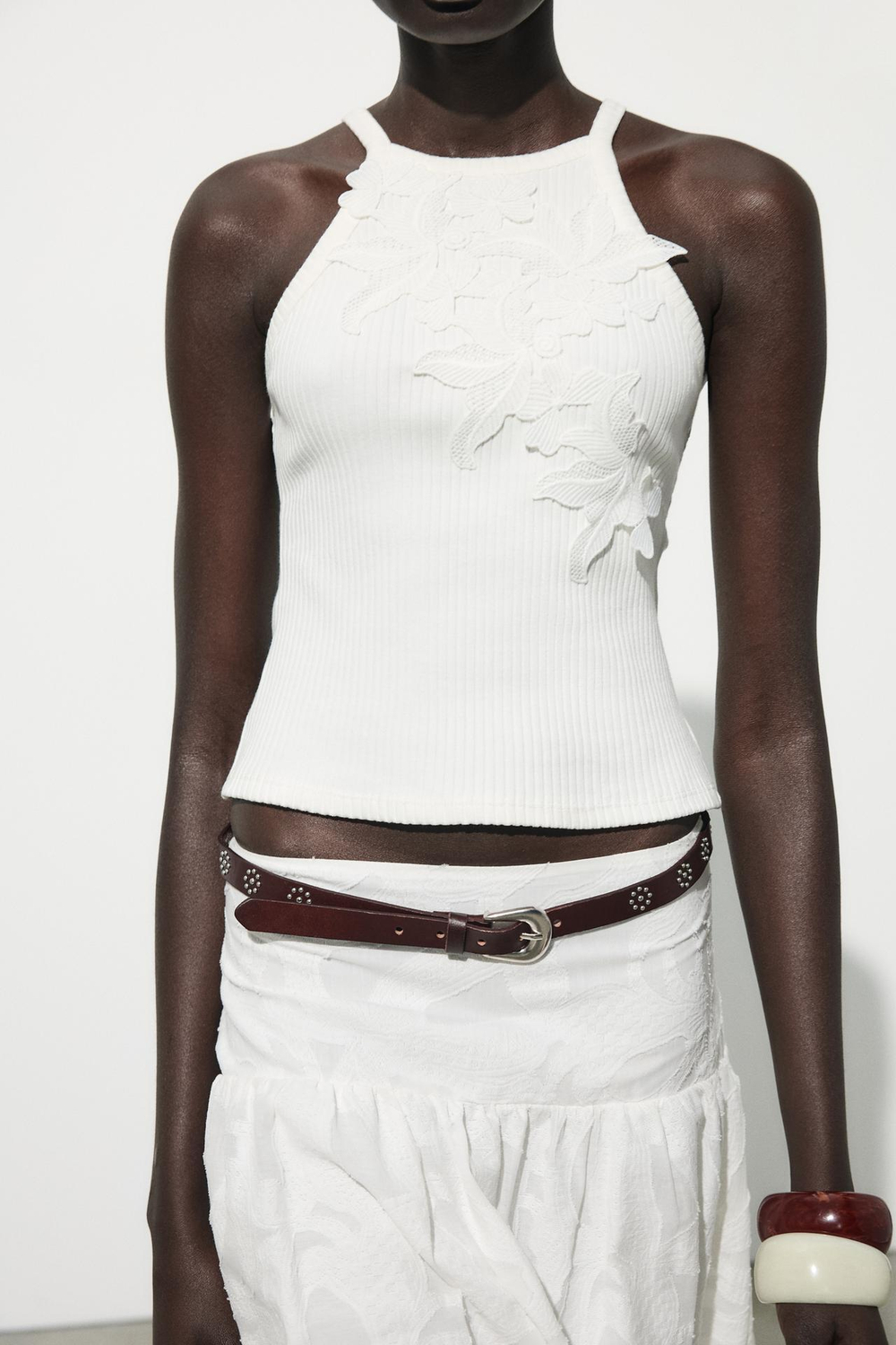 ZARA ТОП В РУБЧИК С ВЫШИВКОЙ, БЕЛЫЙ