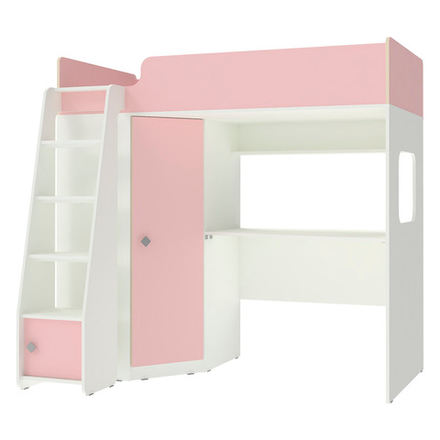 Кровать-чердак КарИВи Л-В603.1 75x175 Белый  Розовый