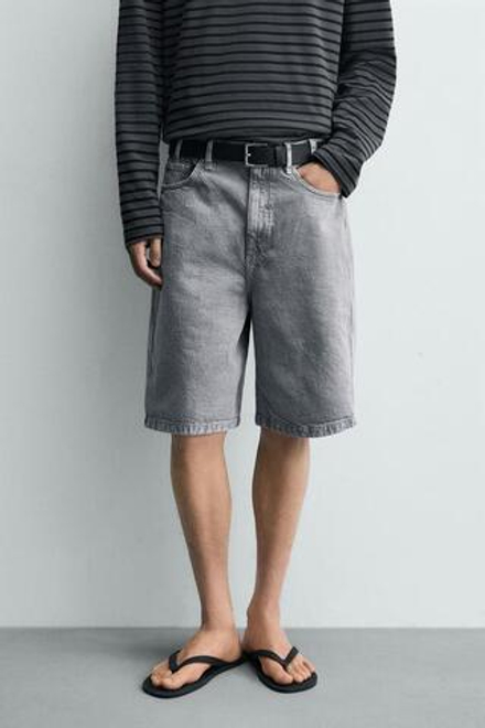 ZARA ШОРТЫ BAGGY FIT, ЛИНЯЛЫЙ СИНИЙ