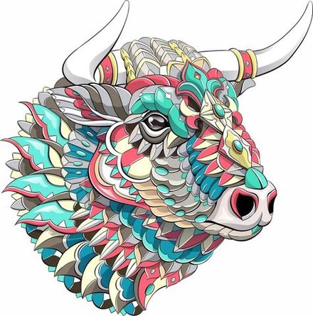 Панно настенное из дерева "Цветной бык" 50х49 см