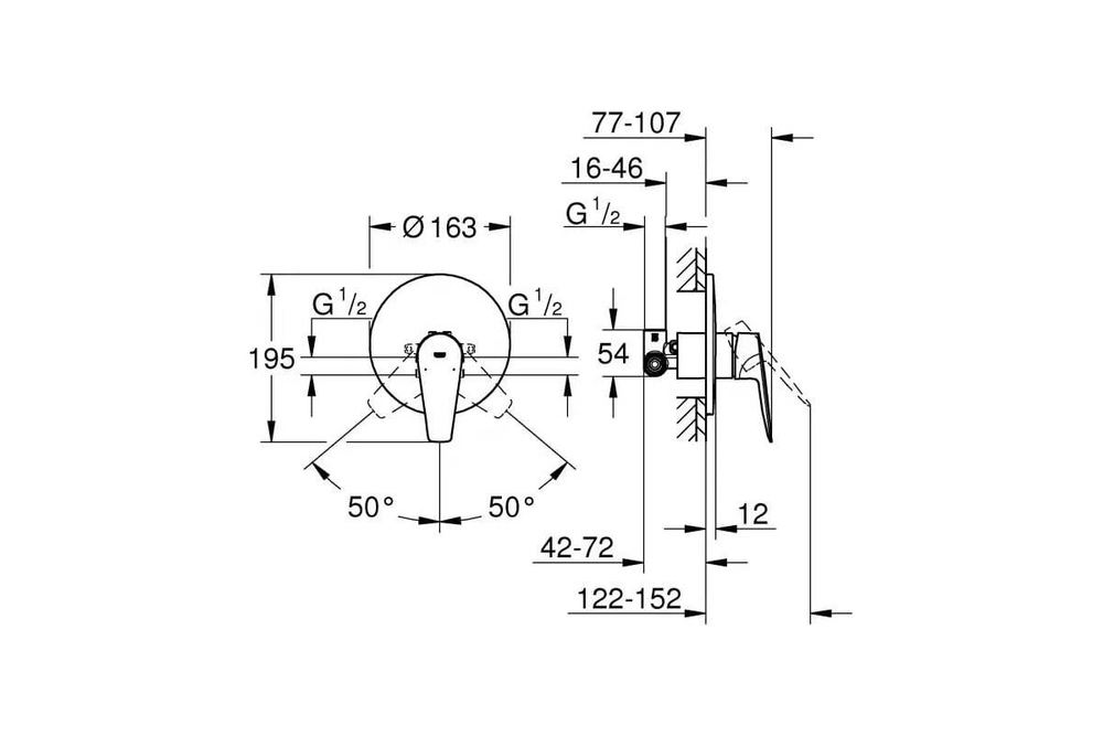 Смеситель для душа Grohe BauEdge однорычажный, хром 29078001