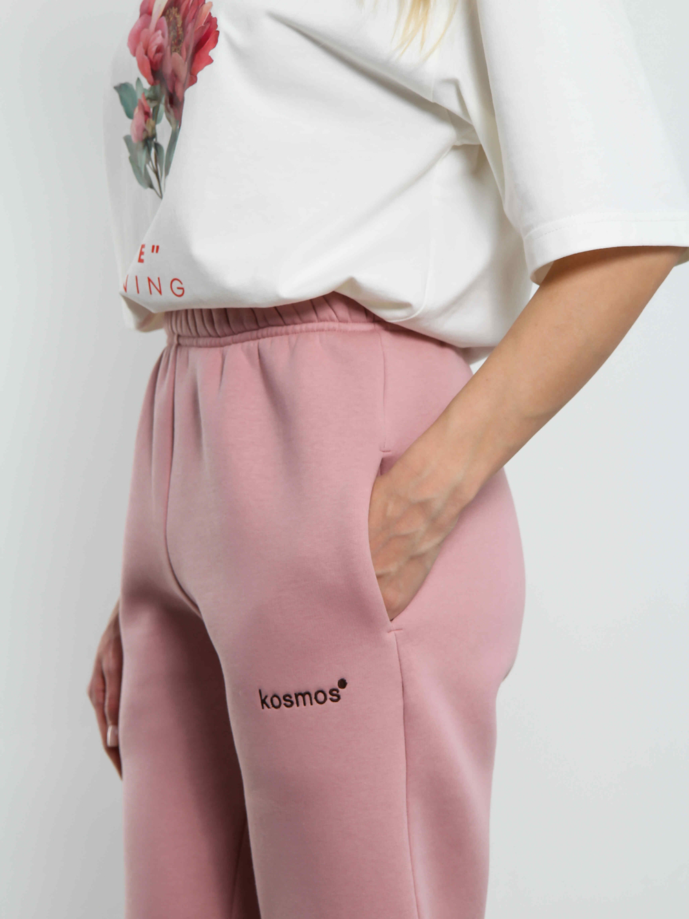 Брюки джоггеры женские розовая пудра с начесом