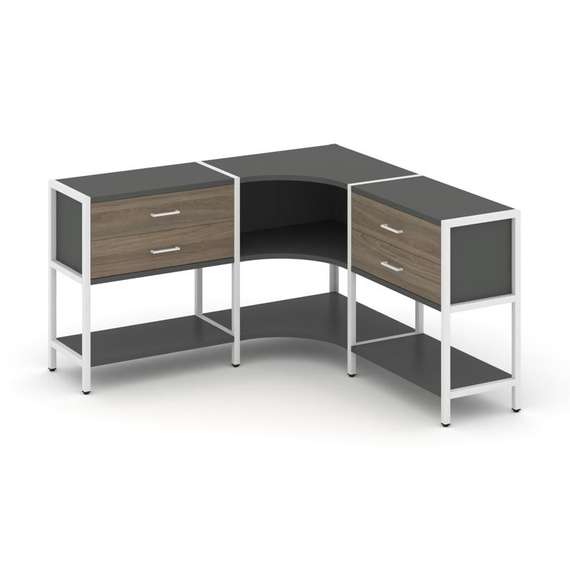 Shelf System Трехсекционный угловой стеллаж двухярусный с ящиками SN.STMU-231 Антрацит/Вяз Благородн