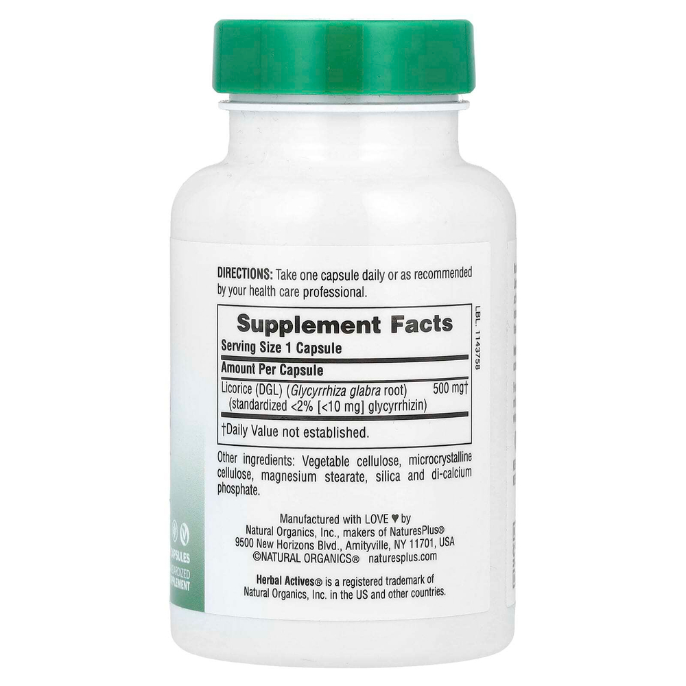NaturesPlus, Herbal Actives, солодка, 500 мг, 60 капсул