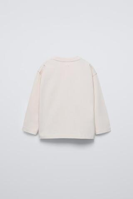 ZARA ОДНОТОННЫЙ ЛОНГСЛИВ MEDIUM WEIGHT, БЕЛЫЙ