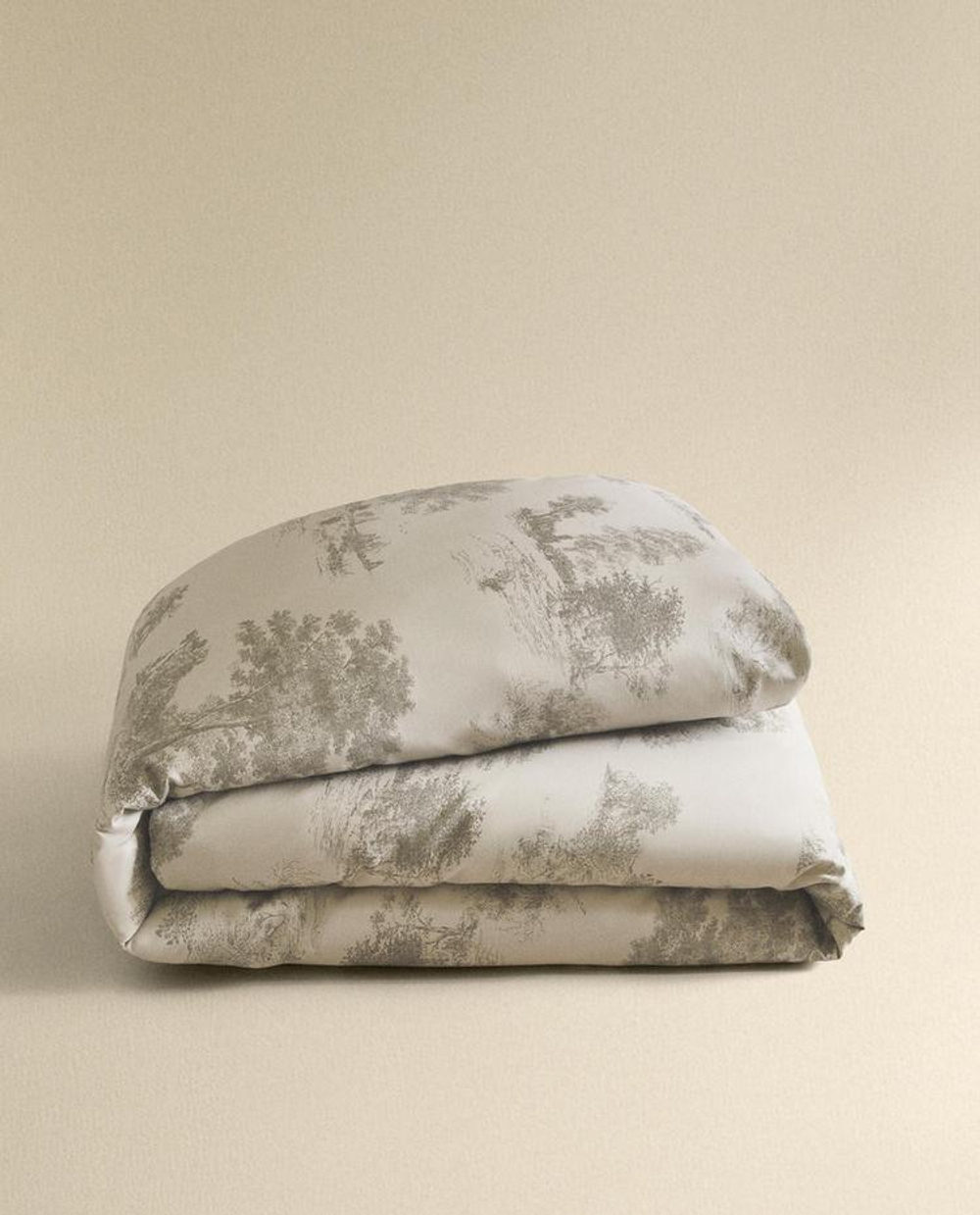 ZARA HOME ПОДОДЕЯЛЬНИК ИЗ САТИНА С ПРИНТОМ ТУАЛЬ-ДЕ-ЖУИ, СЕРЫЙ