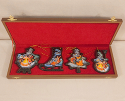 Набор из 4-х ёлочных игрушек  "Русская зима" с росписью Палех