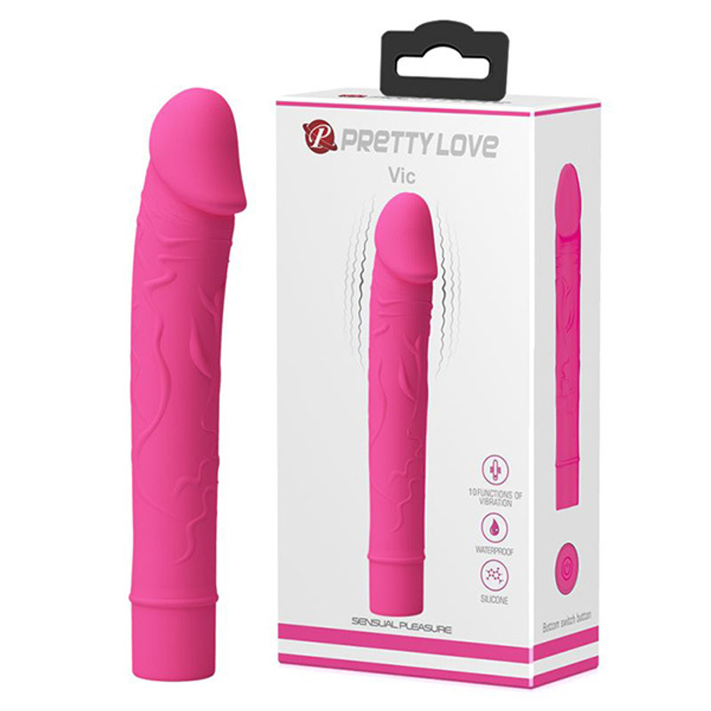 Розовый вибратор 15,5см с выделенными венками Pretty Love Vic BI-014701