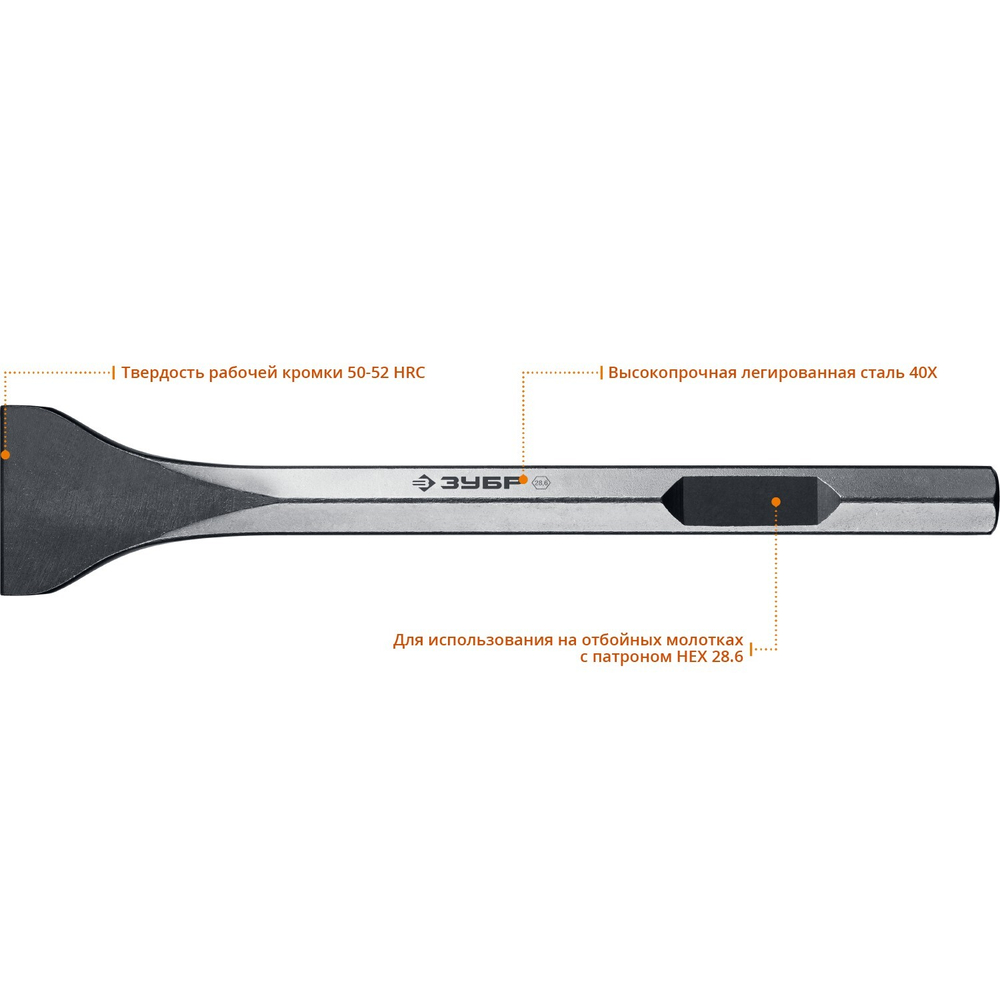 ЗУБР HEX 28,6 (Макита тип) Зубило лопаточное 80 х 400 мм