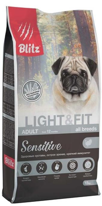 Сухой корм для собак Blitz Sensitive Adult LIGHT&FIT с лишним весом, с индейкой 15 кг