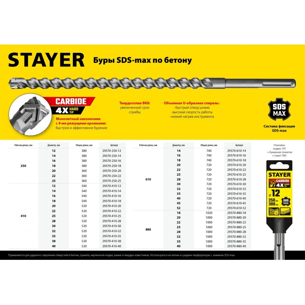 Бур Professional (25х410/520 мм; SDS-max) Stayer 29370-410-25