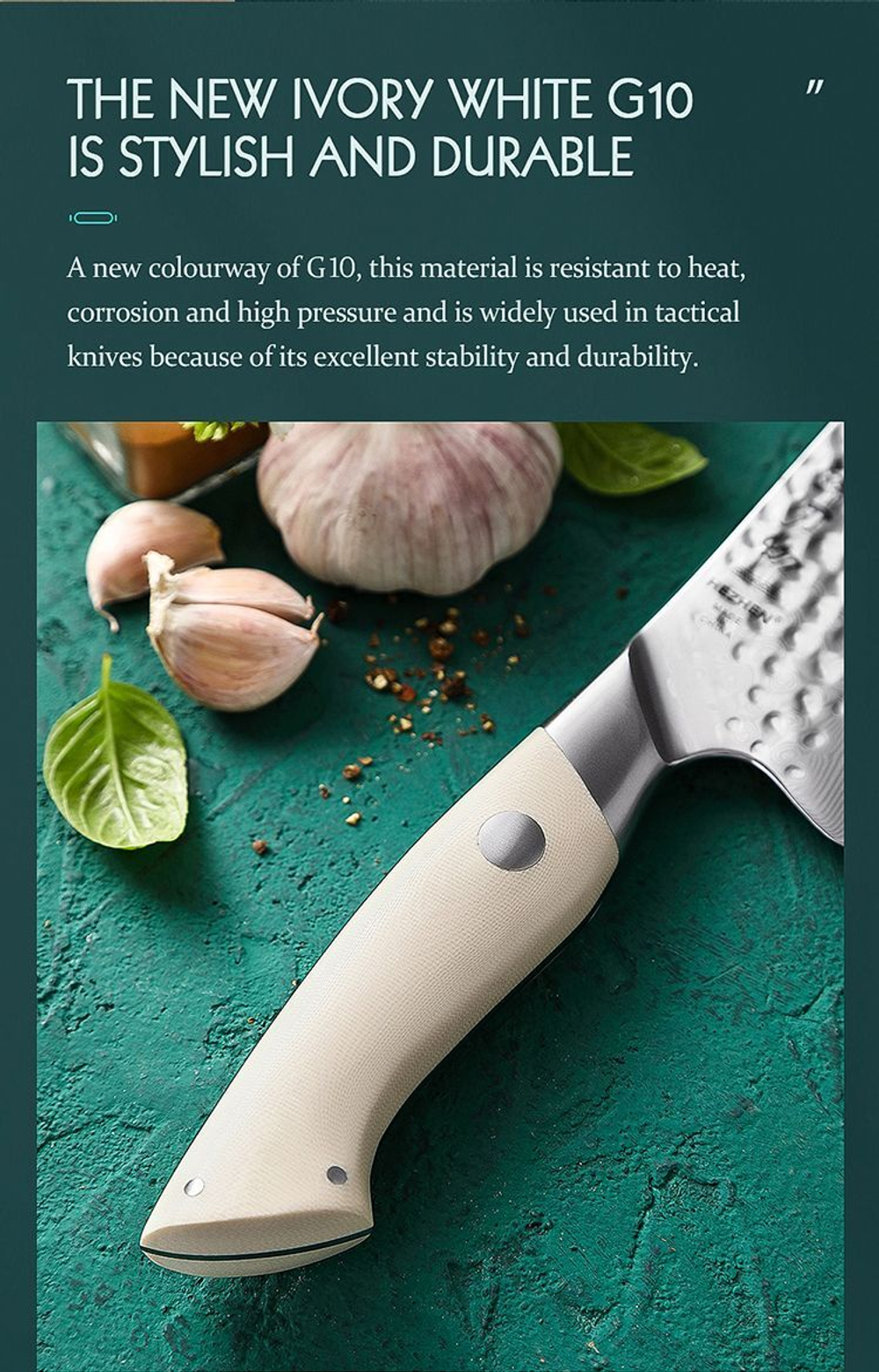 Кухонный нож Hezhen B38H Santoku нож 7 дюймов клинок 67 Layers Damascus рукоять G10, длина лезвия 18,7 см