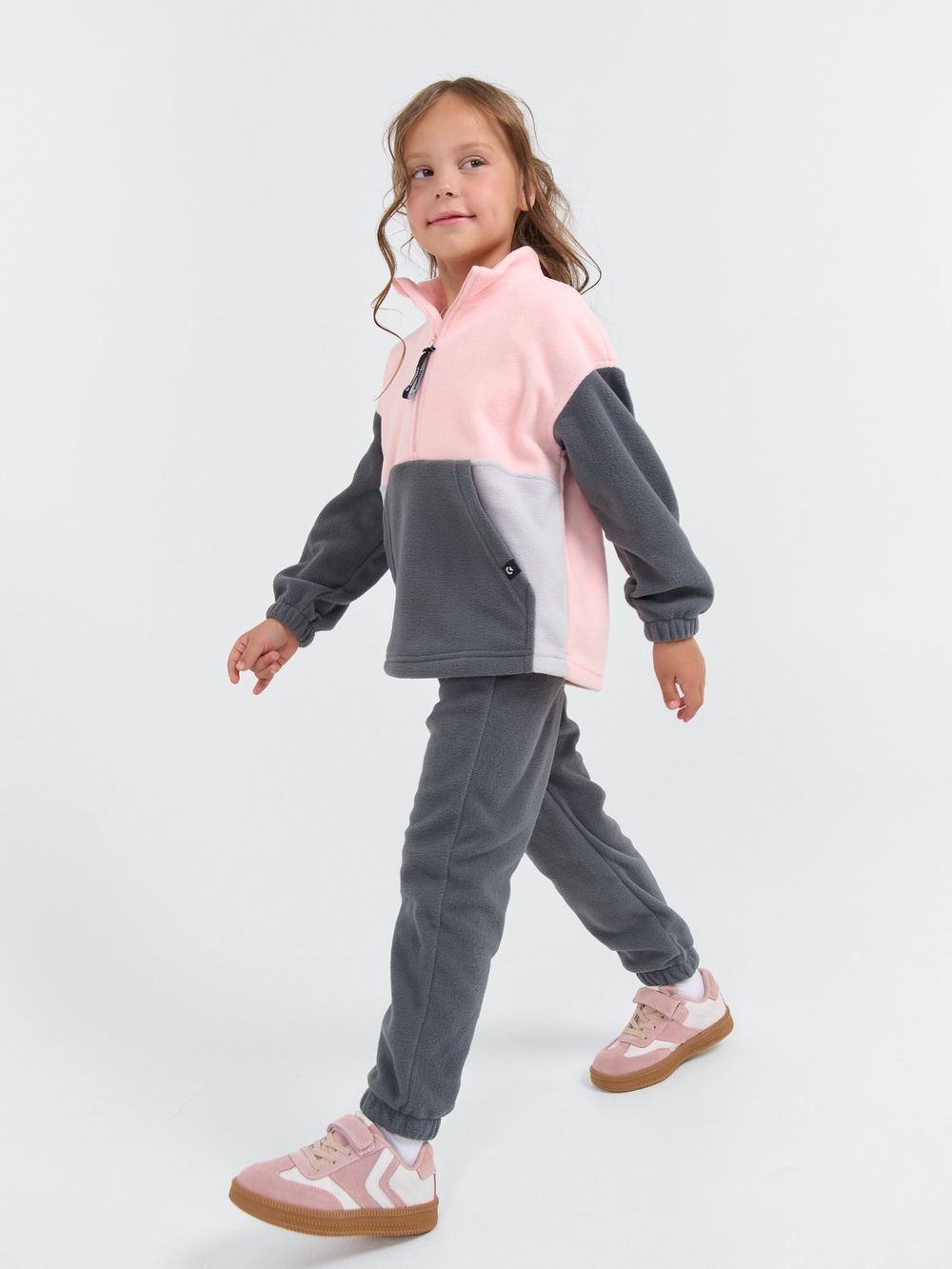 Олимпийка флисовая Колор блок "Графит/Роза"