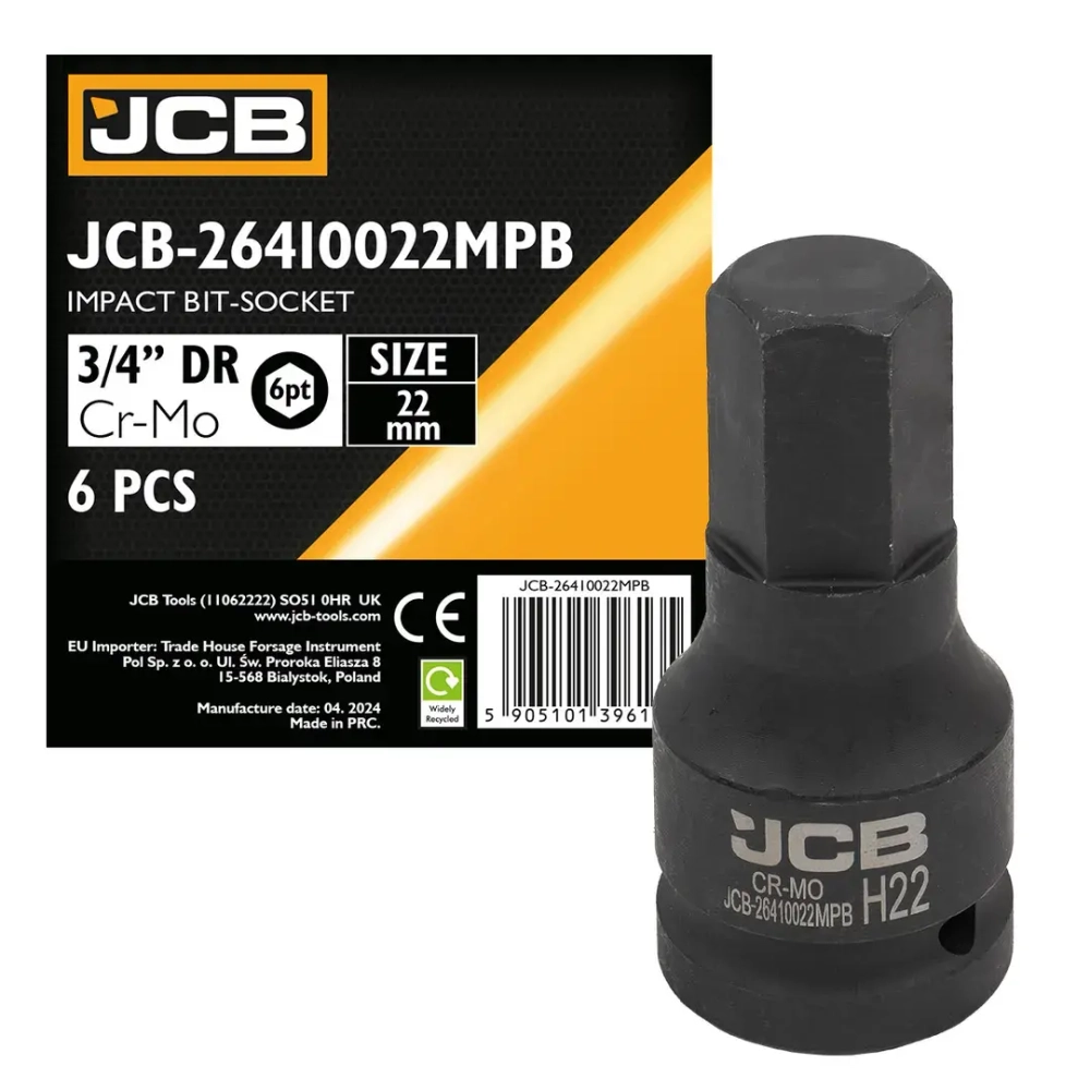 Головка-бита ударная 6-гранная 3/4'', 22мм JCB JCB-26410022MPB