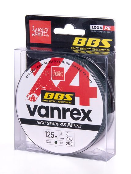 Леска плетёная Lucky John Vanrex BBS х4 BRAID Moss Green 125 м, 0,40 мм