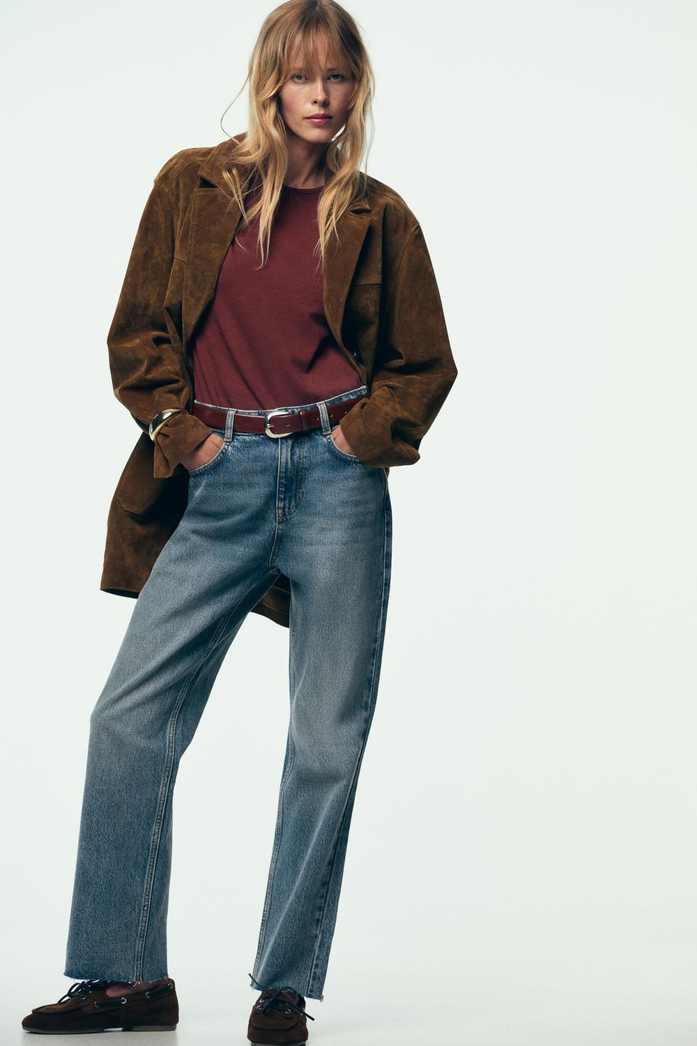 ZARA ФУТБОЛКА В СТИЛЕ РУСТИК С КОРОТКИМИ РУКАВАМИ, ВИННЫЙ