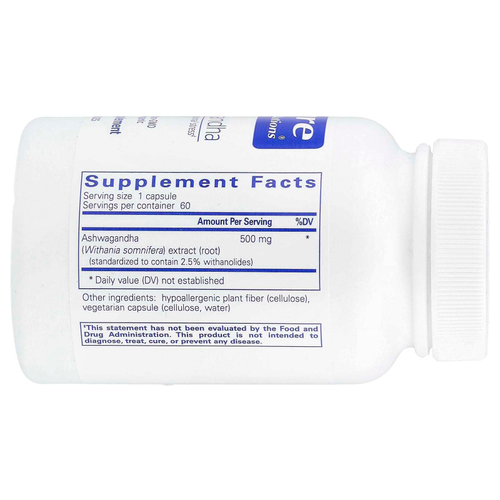 Pure Encapsulations, Ашваганда, 60 капсул (500 мг на капсулу)