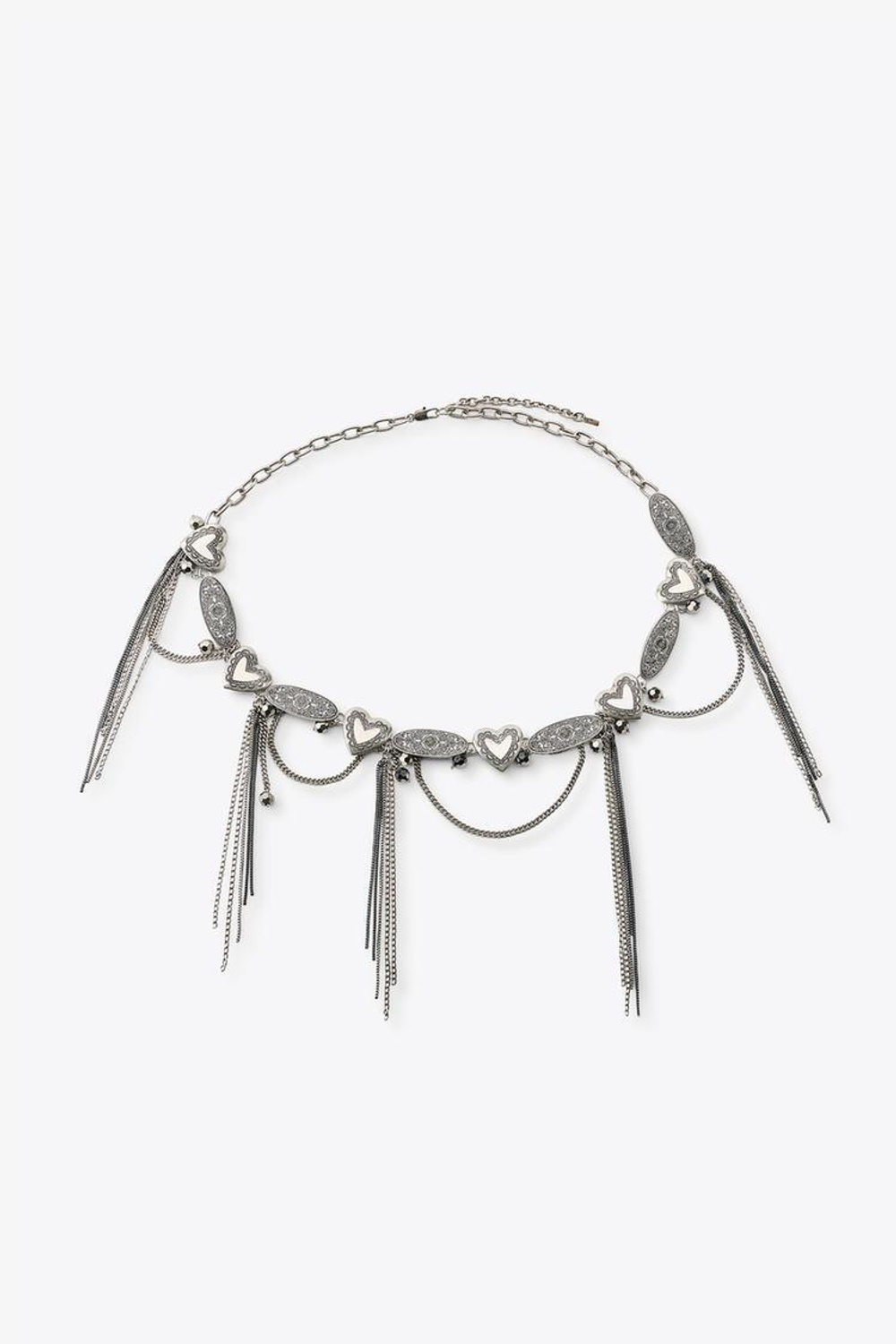 ZARA ПОЯС С ЦЕПОЧКАМИ, ШАРМАМИ И СЕРДЕЧКАМИ, СЕРЕБРИСТЫЙ