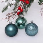 Новогодние шары 6 см (набор 24 шт) «Микс фактур», темный нефрит