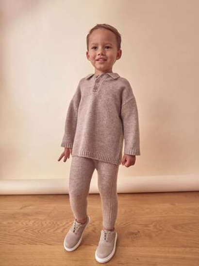 Брюки трикотажные и поло с длинным рукавом трикотажное в комплекте для мальчика Next K82-473, Бежевый