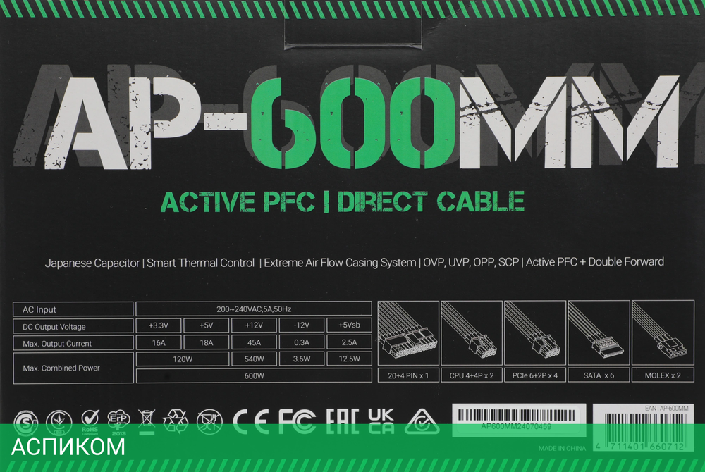 Блок питания Formula ATX 600W 80 Plus White (AP-600ММ)