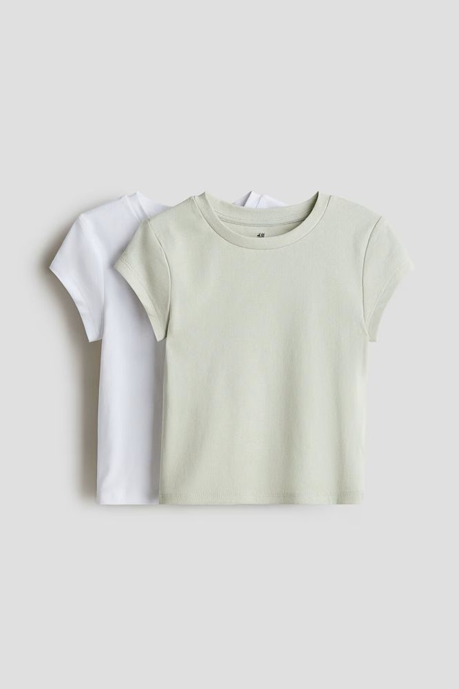 H&amp;M Набор из 2 хлопковых футболок, светло-зеленый/белый