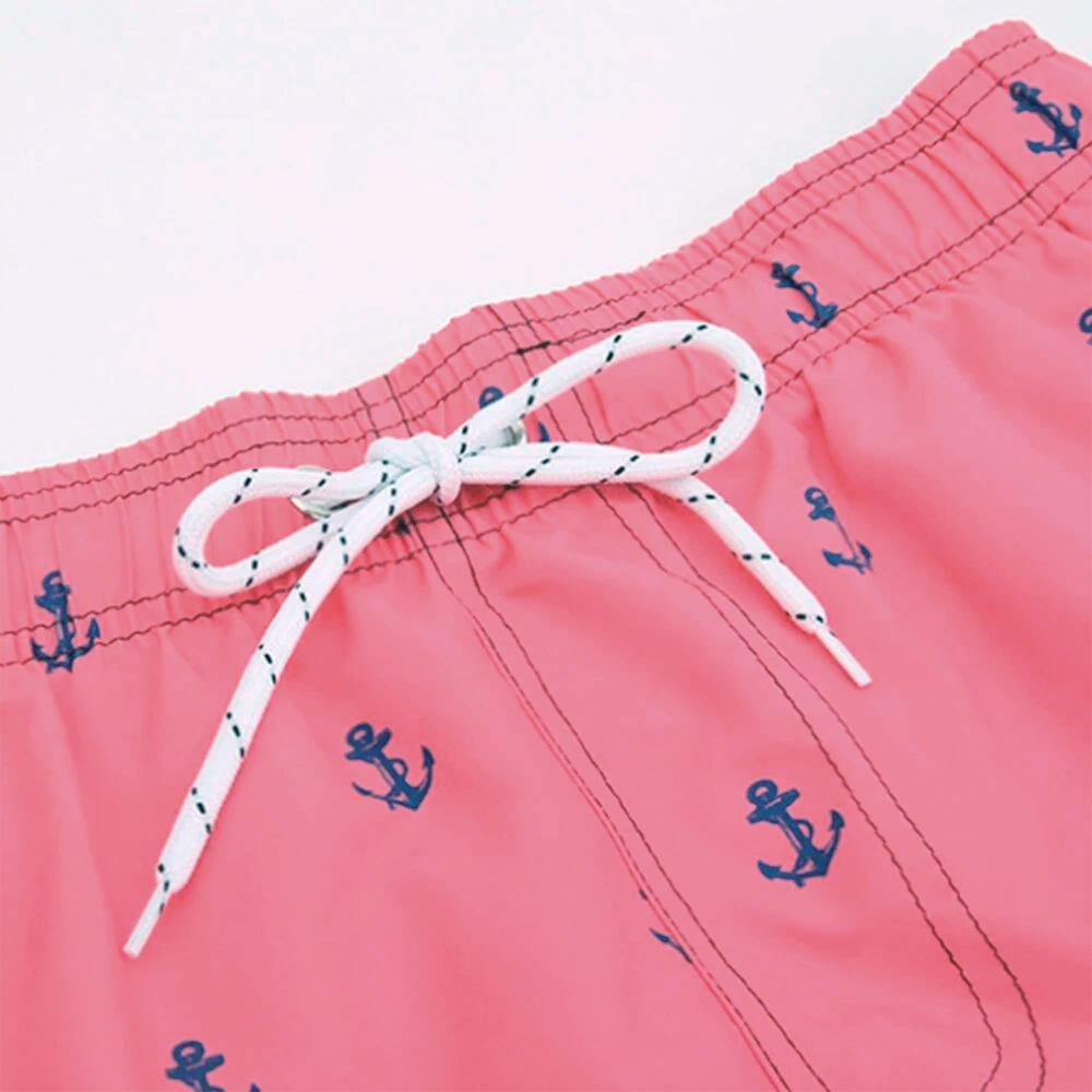 Розовые мужские пляжные шорты с принтом в виде якорей (Размер: 4X) (Цвет: розовый)