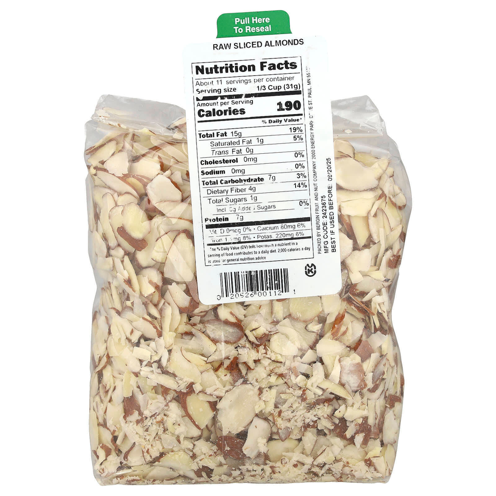 Bergin Fruit and Nut Company, Сырой нарезанный ломтиками миндаль, 12 унций (340 г)