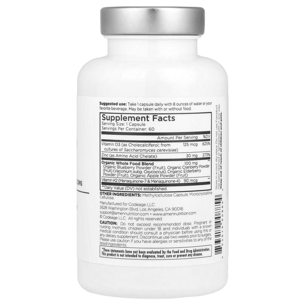 CODEAGE AMEN Vitamin D + K2 +Zinc 120 veg caps , Витамин Д3 + К2 + Цинк