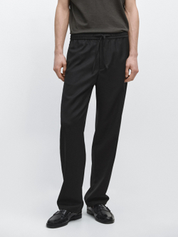 Massimo Dutti Шерстяные брюки свободного кроя, черный