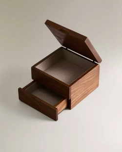 ZARA HOME КВАДРАТНАЯ ДЕРЕВЯННАЯ ШКАТУЛКА ДЛЯ ДРАГОЦЕННОСТЕЙ, КОРИЧНЕВЫЙ