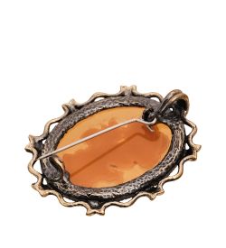 AM-2595 Брошь «Камея Букет» (латунь, янтарь)
