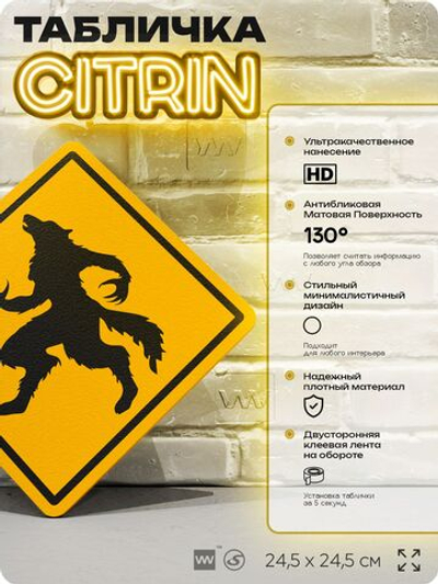 Табличка "Осторожно, оборотни" шуточная прикольная табличка на дверь и стену, для офиса и дома, декоративный знак, 24,5х24,5 см, пластиковая, Айдентика Технолоджи
