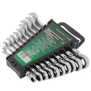 Ключи комбинированные трещоточные с шарниром (8,10,12-19мм), набор 10пр. RockForce##Rock FORCE RF-51102F