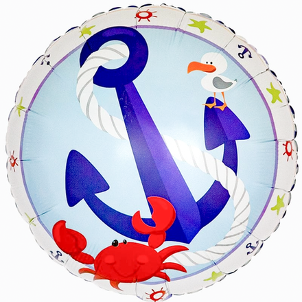 Шар (18''/46 см) Круг, Морской, Белый