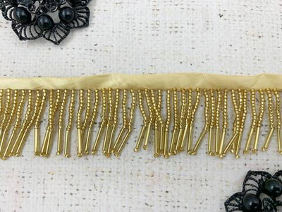 Тесьма отделочная атлас с бисером, ш. 4 см, золотой